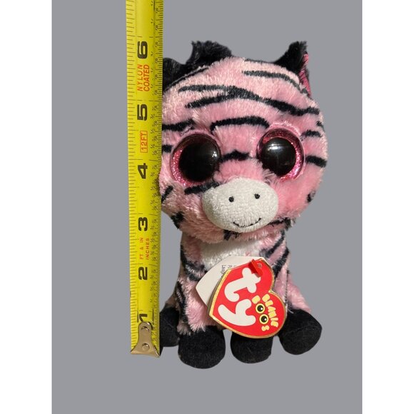 Ty Beanie Boos Zoey Plush Pink Zebra With Glittery Eyes  Stripes Stuffed Animal - Picture 12 of 12